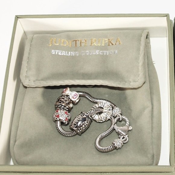 Judith Ripka Sterling Collection Multi Charm Bracelet with 5 Charms /Troll Beads